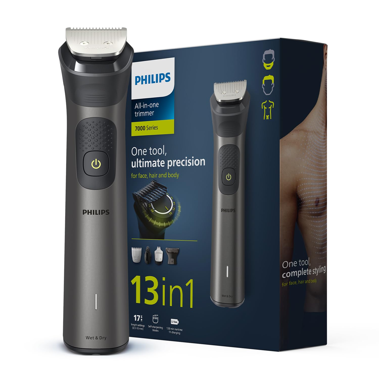Philips India's No.1 Men's Trimmer| Patented Twin Trim Blades I Precision Trimming, 13-in-1 Modern Man Kit -Face, Body &amp; Private Parts 2 Year Warranty I120Min Runtime I 5 min Quick Charge MG7920/65