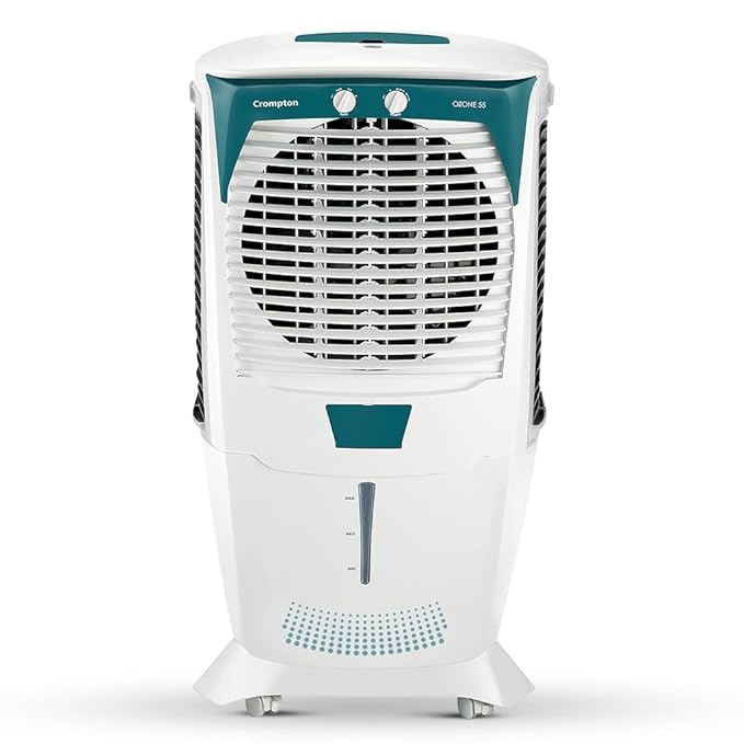 Crompton Ozone Desert Air Cooler- 55L; with Everlast Pump, Auto Fill, 4-Way Air Deflection and High Density Honeycomb pads; White &amp; Teal